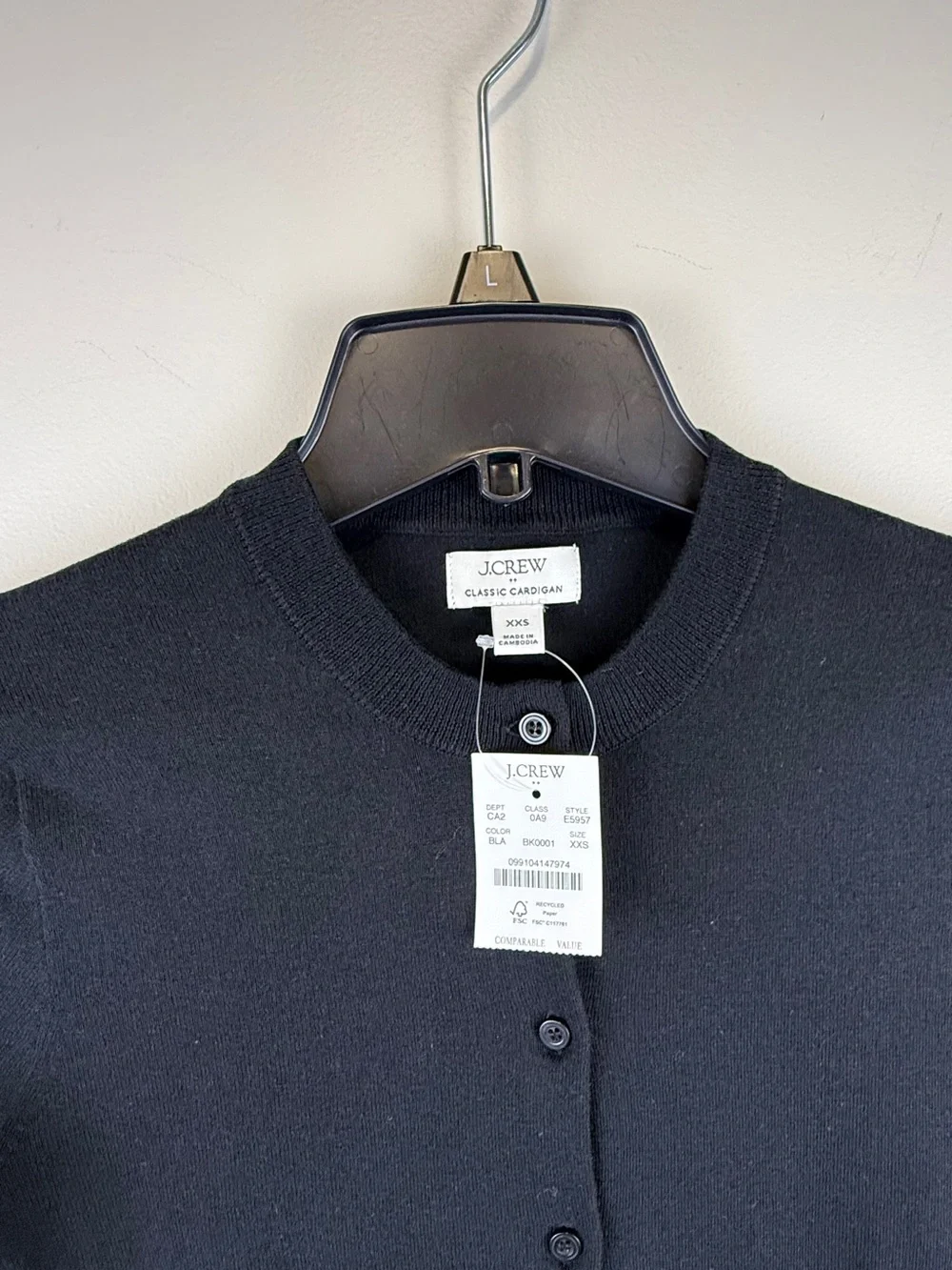 J.Crew Classic Cotton Crewneck Cardigan Sweater Black XXS